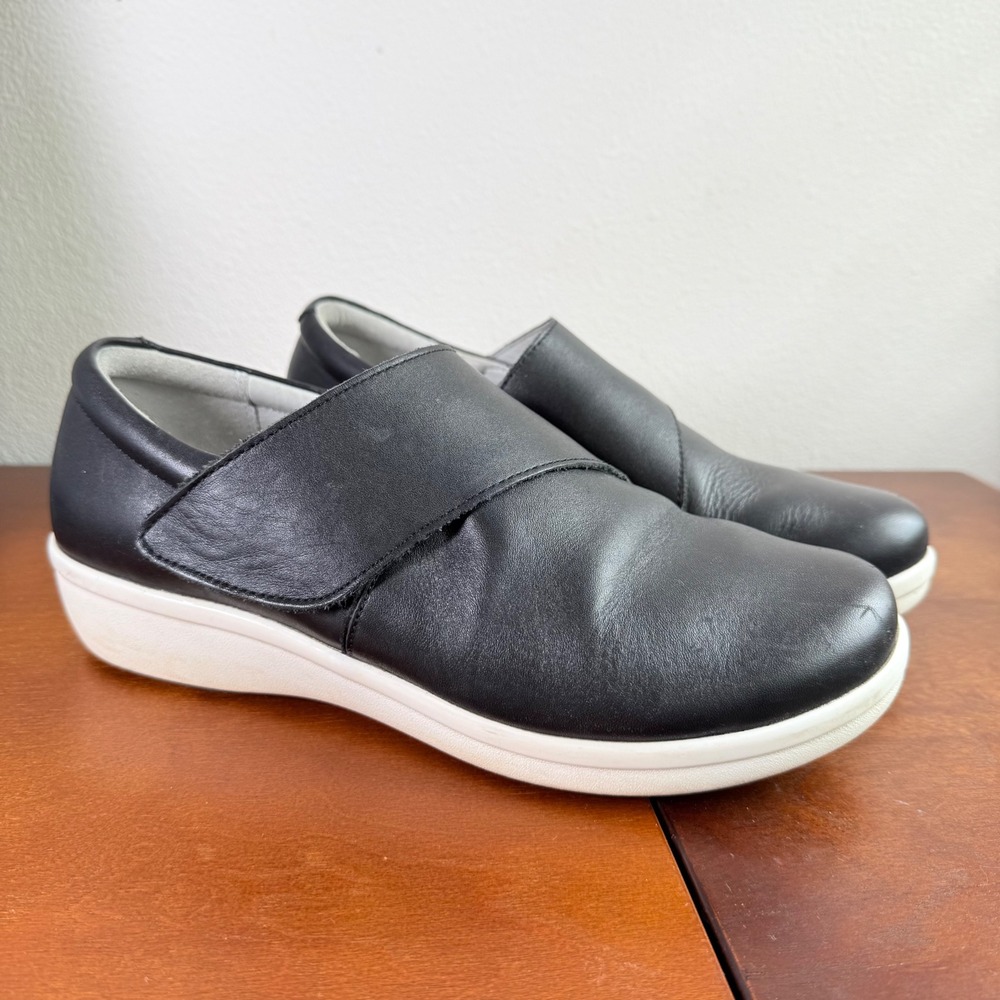 Alegria QIN-601 Shoes Women 39 Black Leather Slip On Hook Loop Strap Comfort